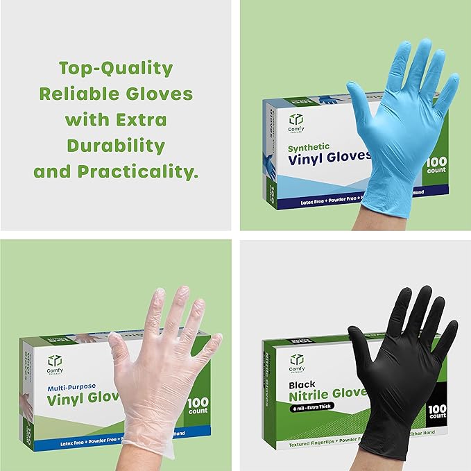 GUSTO Blue Nitrile Gloves, Disposable Gloves – 4 Mil, Latex & Rubber Free, Non-Sterile Powder-Free (Formerly Comfy Package)