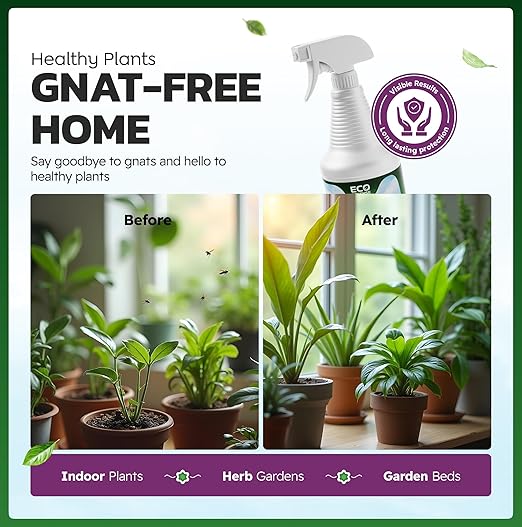 Eco Defense Gnat Spray for Indoor Plants – Fungus Gnat Killer & Houseplant Insect Control – Plant-Based Bug Spray for Houseplants & Indoor Gardening