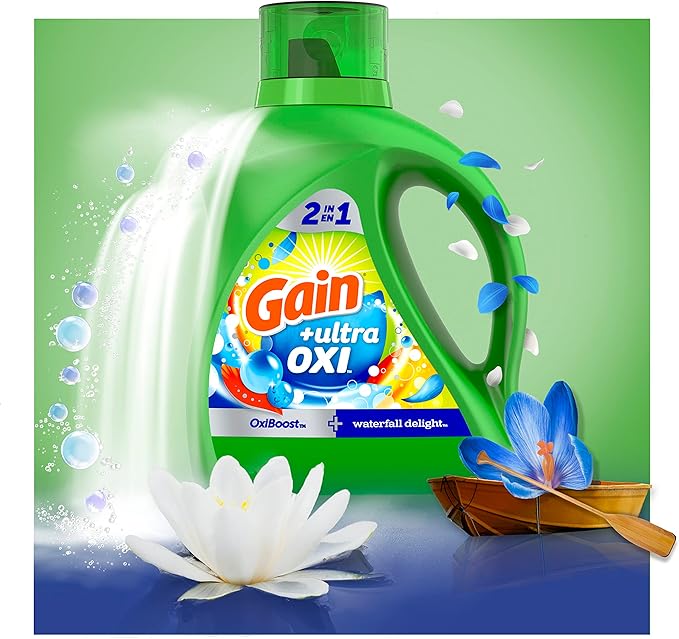 Gain Liquid Laundry Detergent, Waterfall Delight Scent | 107 Loads | Oxi Formula | HE Compatible | 154 fl oz