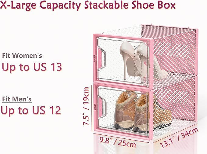 SIMPDIY Shoe Storage, 12 Pack X-Large Shoe Organizer for Closet, Shoe Boxes Clear Plastic Stackable Shoe Storage Boxes for Size 13