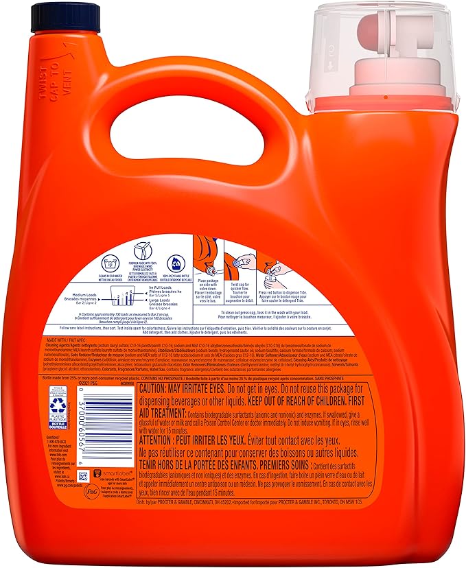 Tide Liquid Laundry Detergent with A Touch of Downy, April Fresh, 100 Loads 154 Fl Oz
