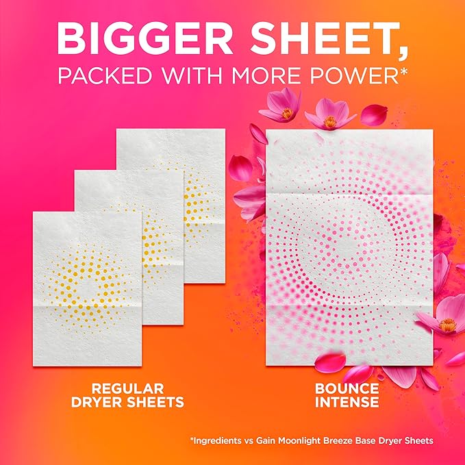 Bounce Intense Dryer Sheets, Vibrant Bloom, 60 Count, Scent Boosting Dryer Sheet