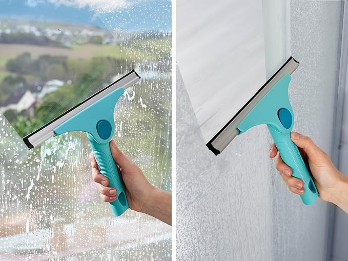 Leifheit 2-in-1 M Pro Reach Window Squeegee with 28 cm Wiping Width, Adjustable Cleaning Angle, Click System Compatibility, Ergonomic Grip for Streak-Free Cleaning on Windows, Showers, Mirrors