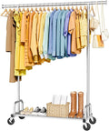 Sakugi Clothes Rack - Large-Capacity Clothing Racks for Hanging Clothes with Lockable Wheels, Space-Saving Metal Coat Rack for Bedroom, Laundry Room, Entryway, 45.6" x 16.9" x 59", Silver