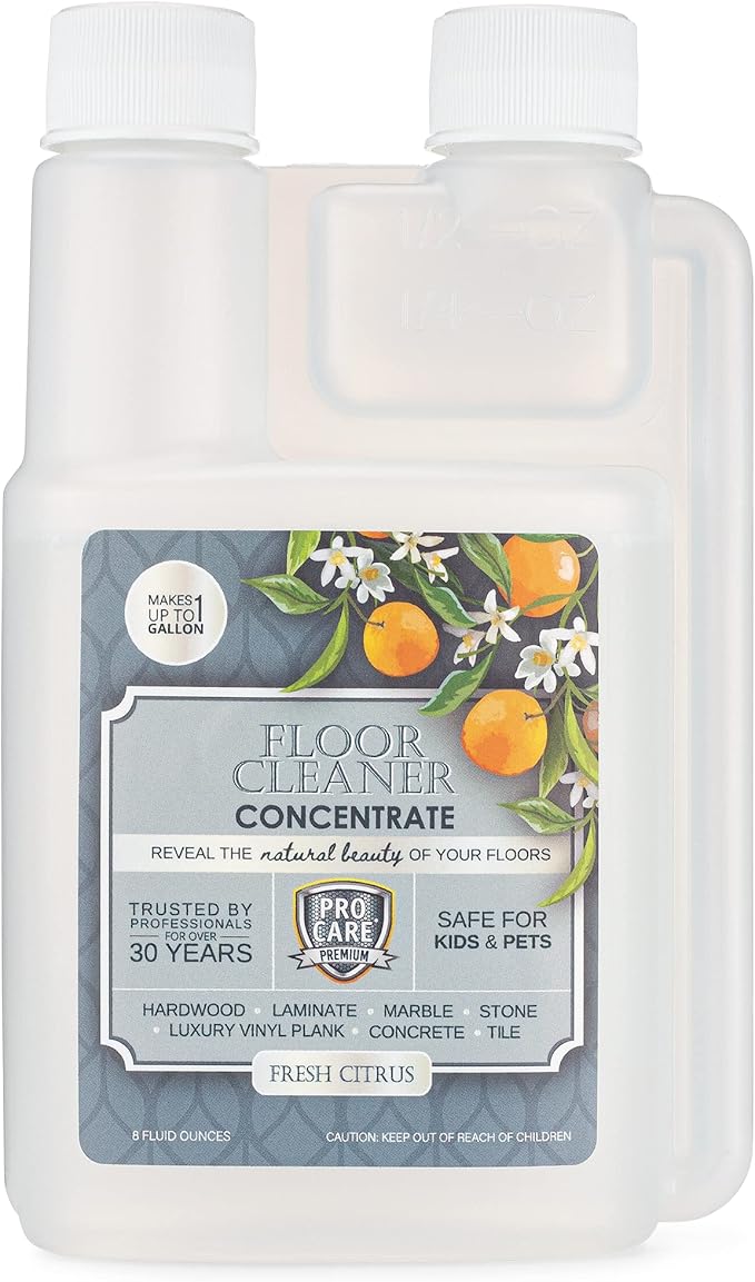 ProCare Citrus Floor Cleaner - Vinyl, Wood, Tile & Laminate Floor Cleaner for Mopping, Cleaning Solution Concentrate Floor Cleaner with Citrus Aroma, 32oz Spray Bottle + 8oz Concentrated Bottle Bundle