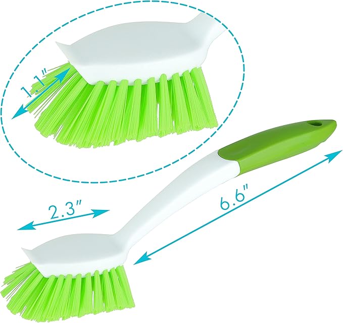 PHYEX 2-Pack Kitchen Green Scrub Brush for Cleaning Dishes Pots Pan Sink and Bathroom with Comfortable Long Handle