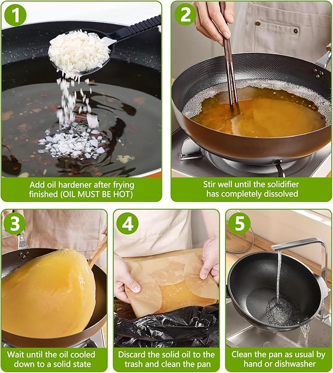 Cooking Oil Solidifier Powder, Solidifies Up to 80 Cups from Mess, 100% Plant-Based Used Oil Solidifying Powder, Grease Hardener Disposal for Kitchen