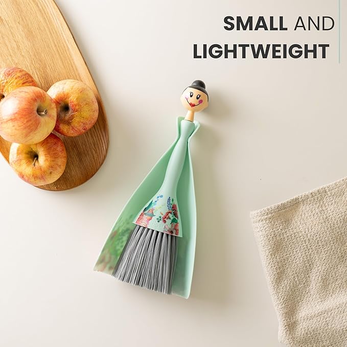 Vigar Mini Broom and Dustpan Set, Small Broom and Dustpan Set for Dust, Pet Hair, Car, and Crumb, Perfect for Home and Camping Essentials, Turquoise