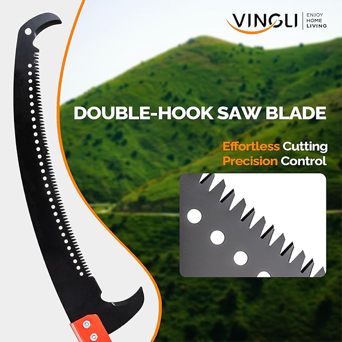 VINGLI 26ft Manual Extendable Tree Pruner Pole Saw, Long Tree Trimmer with Sharp Steel Blade, Aluminum Tree Cutter with 5-section for Pruning Palms and Shrubs