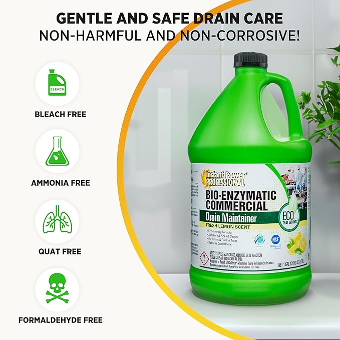 Instant Power Professional Enzyme Drain Cleaner, Drainage Clog Remover, 128 Fl. Oz.