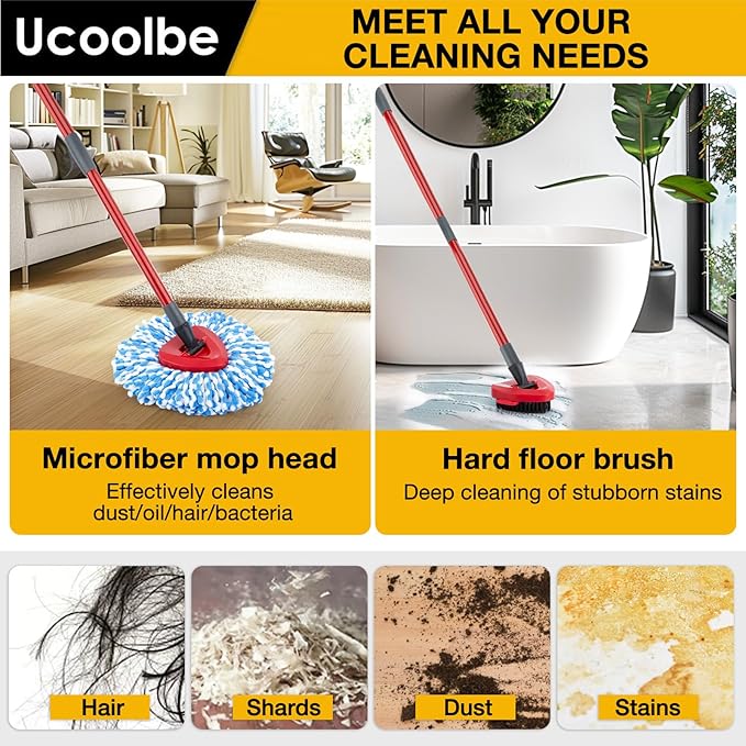 Spin Mop Replacement Heads for O Cedar RinseClean 2-Tank System, 4 Pack Microfiber Mop Refill Heads, Include 4 Mop Heads and 1 Mop Brush