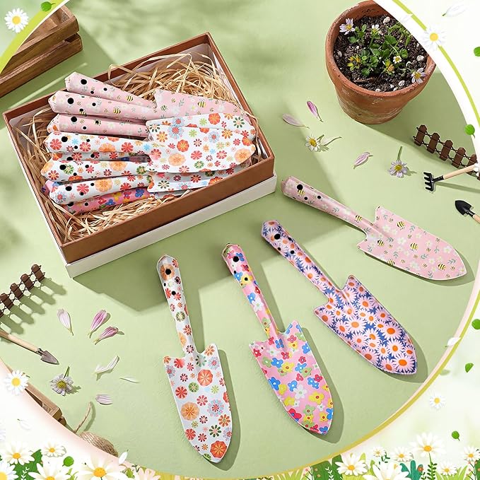 24 Pcs Floral Garden Shovels Bulk Gardening Gift for Women Heavy Duty Garden Tools Floral Hand Shovel for Mom Employees Birthday Thank You Gifts(Pink Flowers)