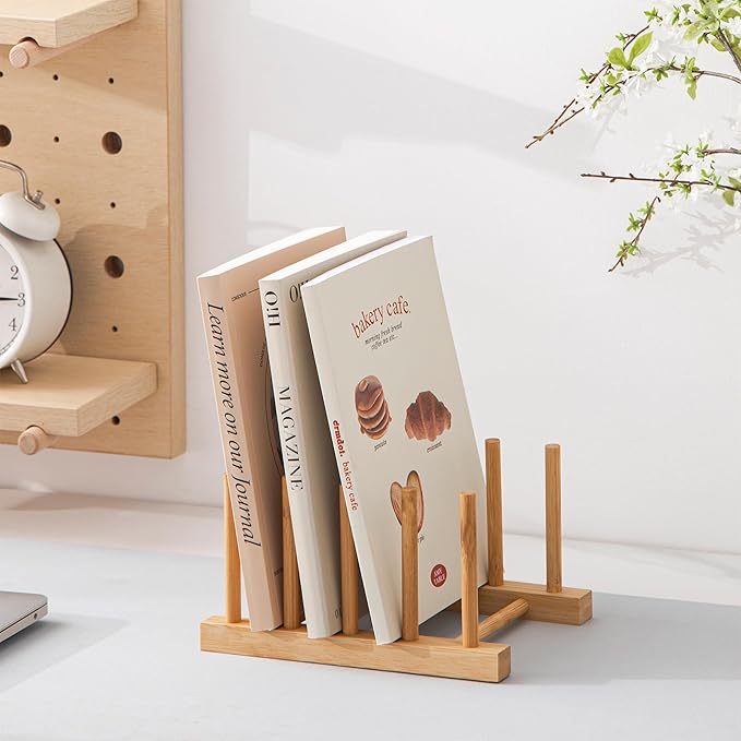 HBlife 4pcs Bamboo Dish Plate Bowl Cup Book Pot Lid Cutting Board Drying Rack Stand Drainer Storage Holder Organizer Kitchen Cabinet（Keep Dry）