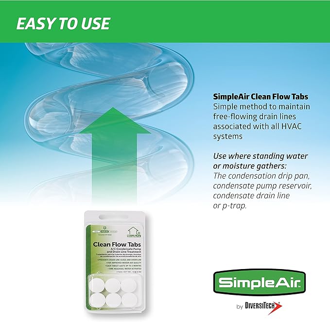 SACF Drain Line Clean Flow Tabs, for AC Units, HVAC Systems, Dehumidifiers, Condensate Drain Line Applications, 6 Count (1 Pack)
