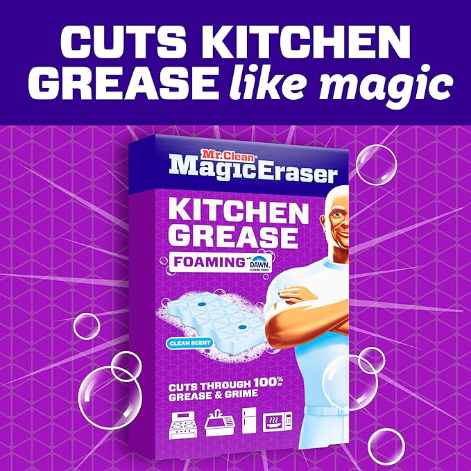 Mr. Clean Magic Eraser Foaming Sponge, Kitchen Grease Eraser, Dawn Cleaning Power, Oven Cleaner, Clean Scent, 6ct