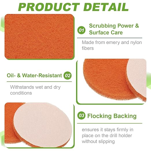 Power Scrub Pads, Scrubbing Pads 2000 Grits Scouring Discs - Fitting for (Home Kitchen Cleaning - Drill Attachment - Scrubber Replacement) 8 Pcs & 4 Inch & Orange