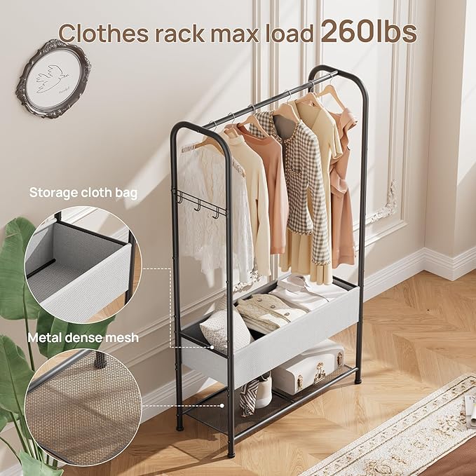 Golpart Freestanding Metal Garment Rack - Heavy Duty Coat & Clothes Hanger for Hanging/Drying, Portable Closet Storage for Laundry Room/Bedroom, Black