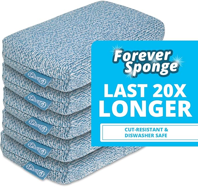 Grill Rescue Heavy Duty Kitchen Sponge - Lasts 20x Longer, Scratch-Free, Safe for Non-Stick Cookware - Cut Resistant, Versatile Household, Bathroom & Outdoor Cleaning Supplies (5, Blue)