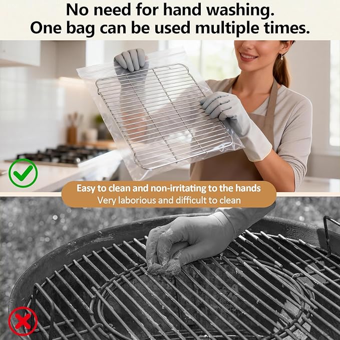 10 Pack Oven Rack Cleaning Bags, Reusable Leak-Proof Heavy Duty PE Bags for No Scrub Deep Soaking, Compatible with Oven Racks Grill Grates BBQ Racks