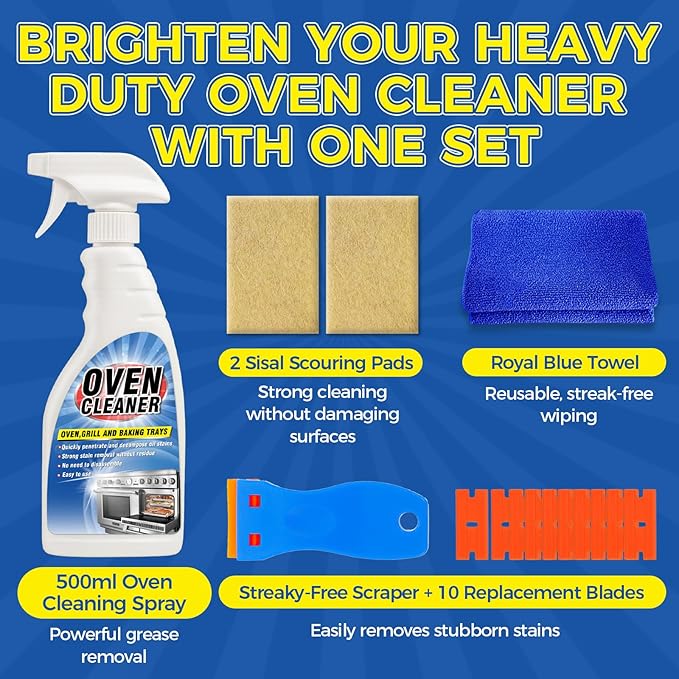Tiepetly Oven Cleaner Heavy Duty 500ml, Complete Oven Cleaner Non Toxic Fume Free with Non-Scratch Scraper, Cloth, Easy Deep Clean for Racks, Grills, BBQ, Air Fryers, Kitchens, Outdoor and Vehicles