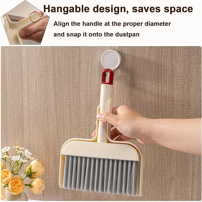 Mini Handheld Broom and Dustpan Set, Small Dust Pan and Brush Set Cleaning for Keyboard, Tabletop, Office Desk, Camping, Gardening, Pet, Car, Tiny Broom with Dustpan Combo for Children Learn Cleaning