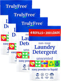 Truly Free Natural Laundry Detergent for Sensitive Skin | Eco Friendly, Plant Based, Baby Clothes Safe | Clean & Easy Powder to Liquid, Unscented | Refill Only (200 Loads)