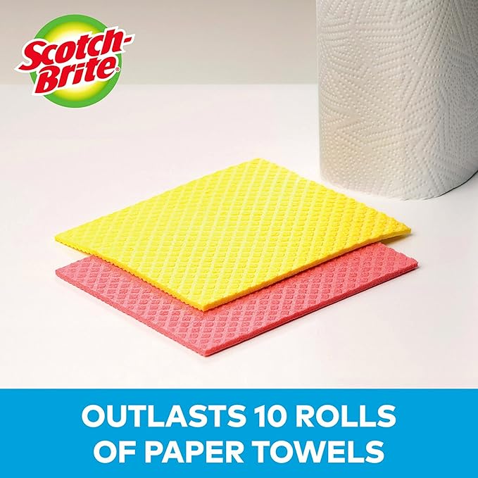 Scotch-Brite Sponge Cloth – 6-Pack (3 Packs of 2 Each), Reusable and Washable, Highly Absorbent, Multi-Purpose Cleaning Cloths