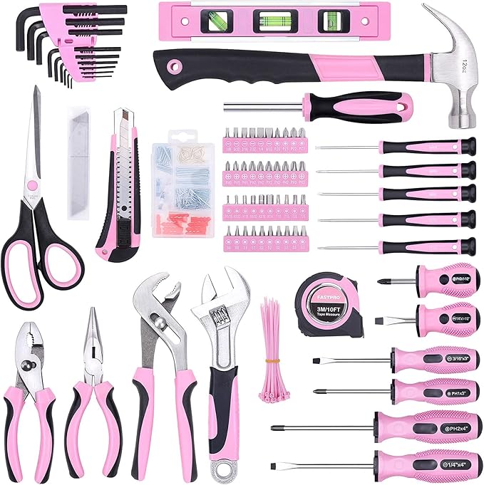 FASTPRO Pink Tool set -220-Piece Lady's Home Repairing Tool Kit & 20V Pink Cordless Lithium-ion Drill Driver