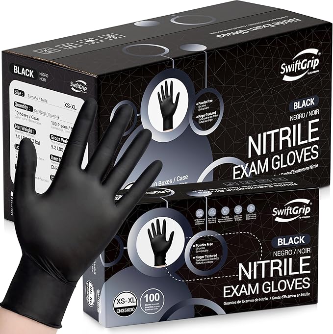 Disposable Nitrile Exam Gloves, Black Nitrile Gloves Disposable Latex Free for Medical, Cooking & Esthetician