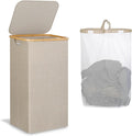 IEGrow Laundry Basket with Lid, Large Laundry Hamper with Handle and Lid, Collapsible Clothes Basket Organizer with Removable Inner Bag for Clothes Toys Towels (Oatmeal, 110L)