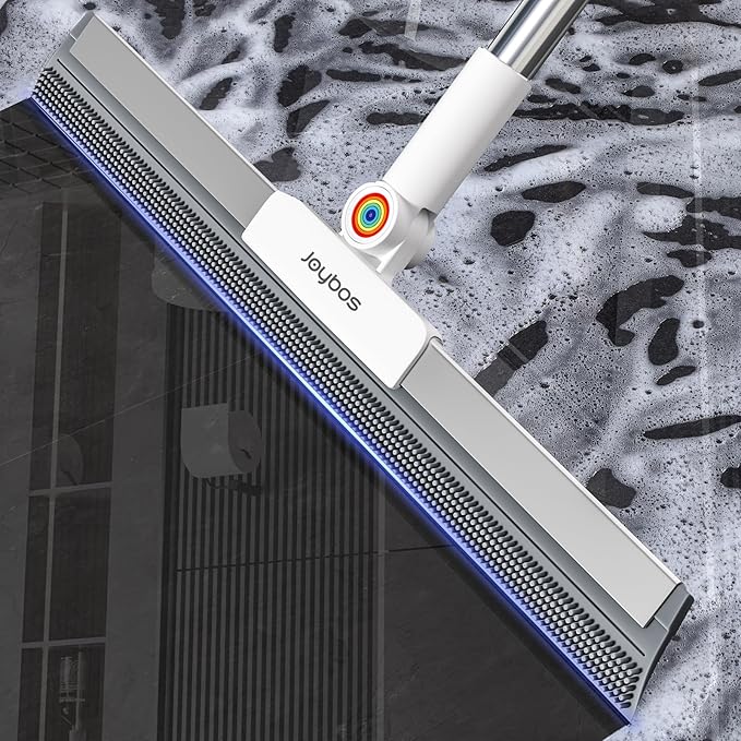 Rubber Squeegee Broom for Floor,Upgrade 62" Long Handle Window Squeegee, 2 Cleaning Cloths, Silicone Pet Hair Remover,Magic Squeegee Broom Removes Water Spots, Stains, Grease, and Glass Surfaces.