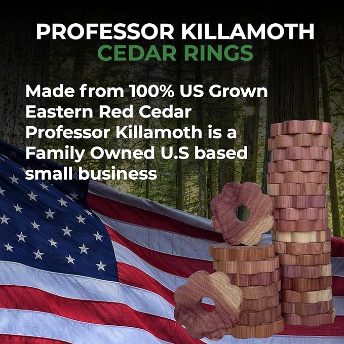 Professor Killamoth 30 Cedar Rings for Clothes Storage - Stop Clothes Damage - 30 Fresh Cedar Rings to Protect Your Clothes