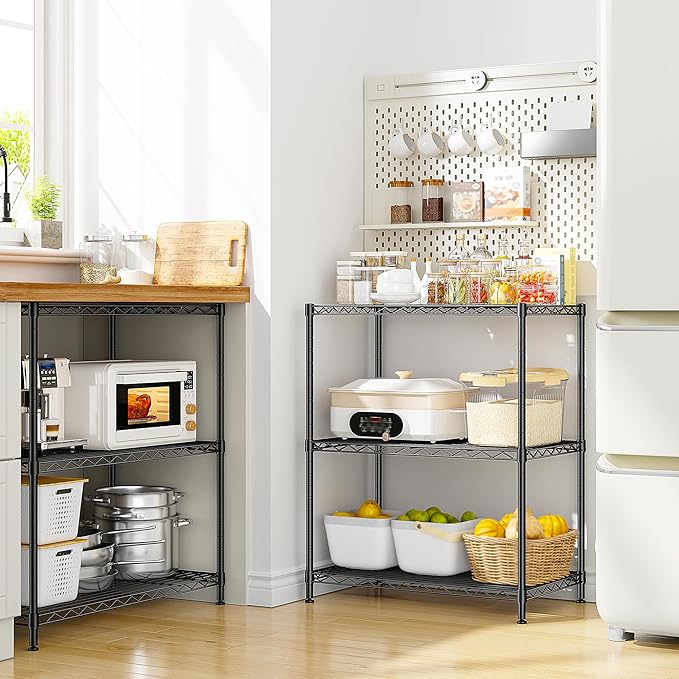 DurayLoly Storage Shelves Adjustable Wire Shelving Metal Wire Rack Shelving Unit Storage Shelf for Kitchen Laundry Room Pantry Closet Bathroom 24" W x 30" H x 14" D Black,2pc