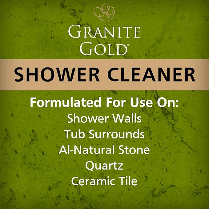 Granite Gold Shower Cleaner Spray for Quartz,Granite,Marble,Ceramic,and Other Stone Tub Surfaces,Made in the USA,24 Ounces,Gold,(Pack of 2)