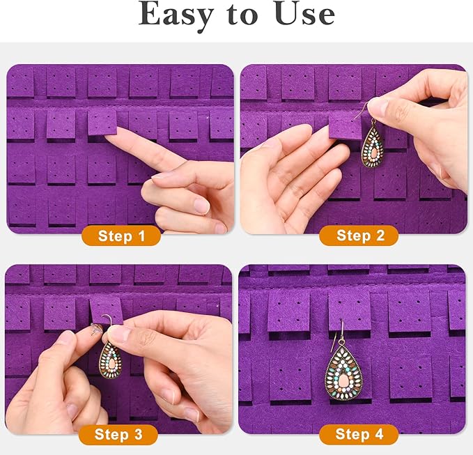 Lolalet Hanging Earring Holder Organizer with 20 Hooks for Women, Earring Organizer Wall Earrings Hanger Pierced Earring Storage, Felt Stud Earring Display, 608 Holes for Earrings - Purple, 1 Pack