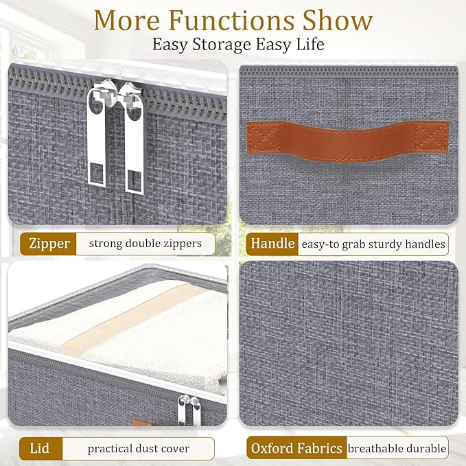 Yawinhe Pack of 2 Underbed Storage Bags, Foldable Clothes Storage with Clear Window, for Duvets, Clothes, 80 x 40 x 15 cm, Grey