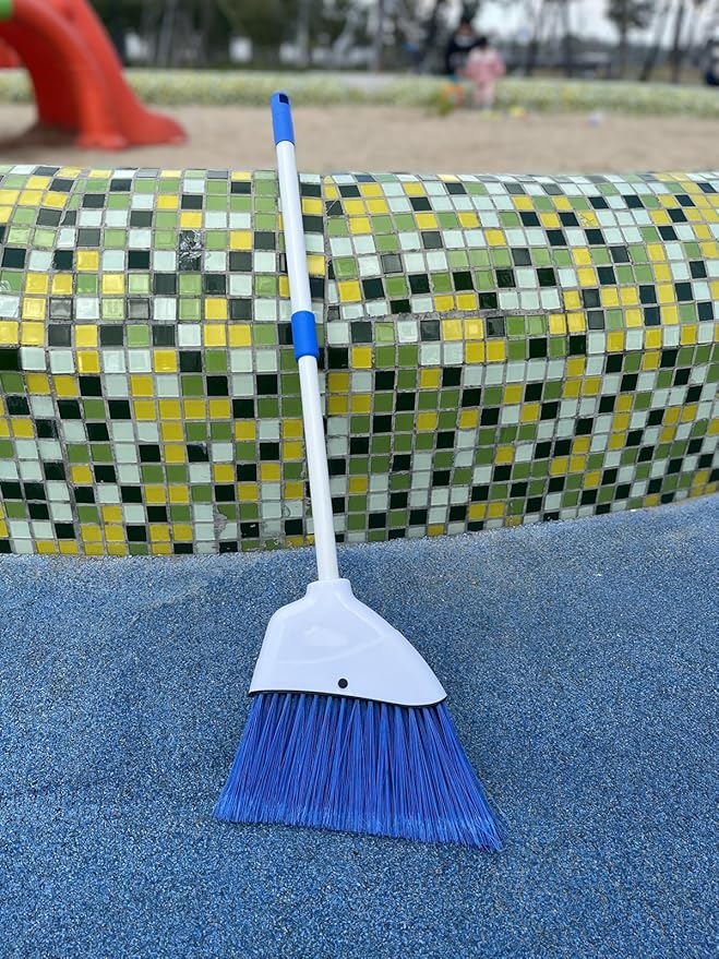 Small Broom - Indoor or Outdoor Portable Broom with Adjustable Handle, Cleaning Little Helper for Housekeeping, Office, Working Desk, and Pet Nest(White&Blue)