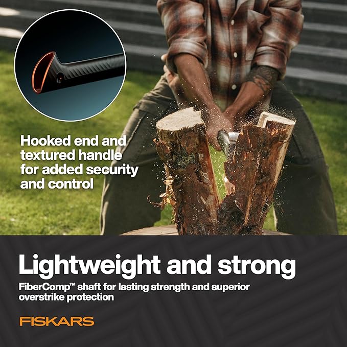 Fiskars Ultra Splitting Axe U32, Precision-Ground RazorEdge Double-Hardened Steel Blade Stays Sharp, Perfected Weight Balance & FiberComp Shaft for Large Log Splitting & Firewood, 32", Black