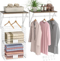 DAOUTIME 2 Set Laundry Room Wall Mounted Shelves With Wire Storage Baskets, Over Washer and Dryer With Hanging Rods and Hooks, for Organization and Storage, White, Wooden
