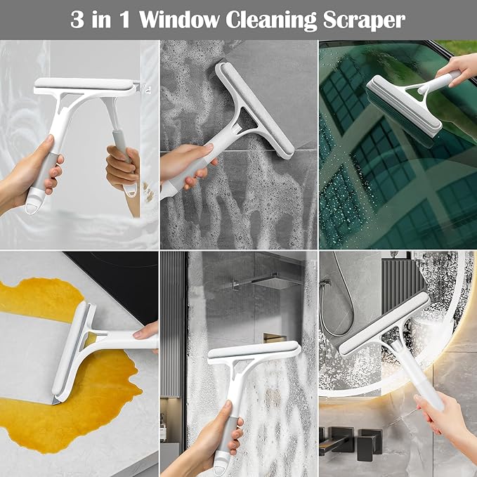 XANGNIER Window Cleaner Tool Kit,2026 3 in 1 Window Cleaning Scraper with Spray,Thickened Magic Cleaning Cloth,Window Scrubber Cleaning Squeegee for Glass,Mirror,Shower Doors,Car Windshields(White)