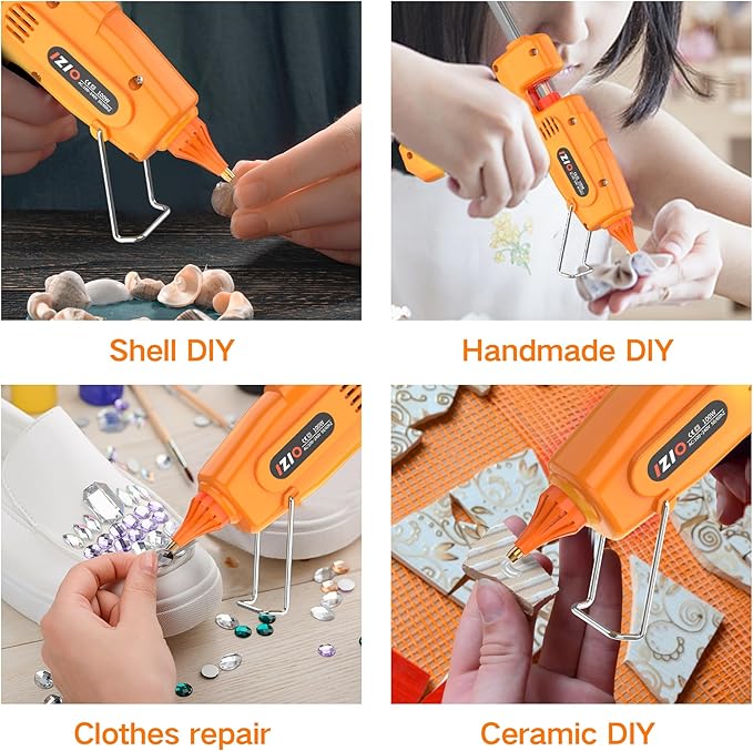 IZIO 100W Professional Hot Glue Gun Kit - Fast Heating, Non-Drip, Anti-Scald Nozzle, Safe & Ergonomic Grip, Includes 21 Glue Sticks (7/16") and Storage Bag - Full Size, Orange
