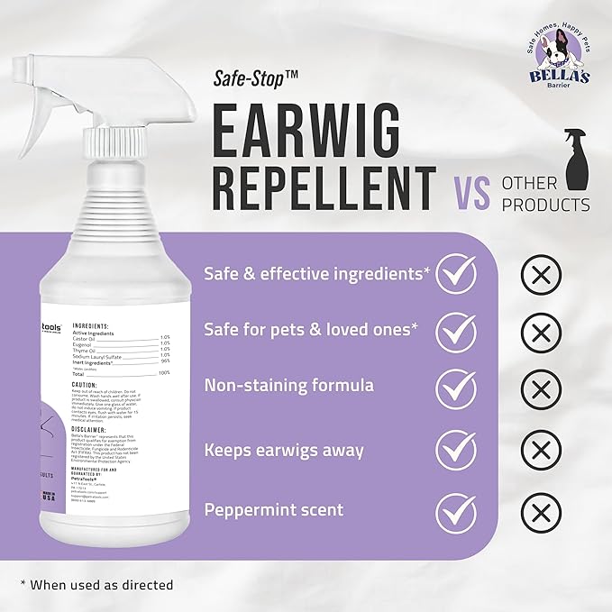 Petra Bella's Barrier Earwig Repellent - Kills and Repels Earwigs, Bugs, Ants, Fly Spray and More - Bug Spray for Home, Spray Indoor and Outdoor, Indoor Bug Spray Care for Pets (32 Oz)