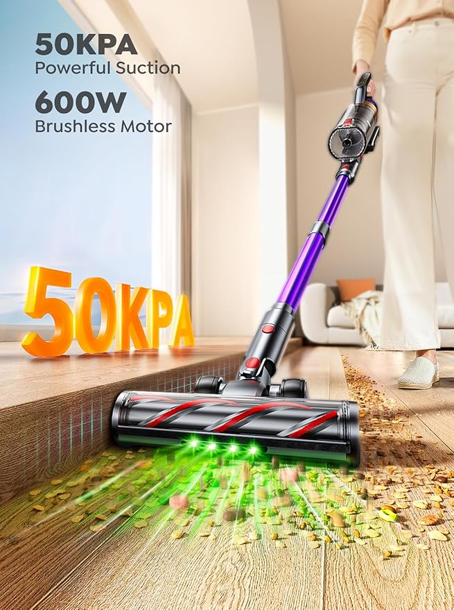 INTETURE Cordless Vacuum Cleaner, 600W 50KPA 65 Mins Vacuum Cleaners for Home, Anti-Tangle Stick Vacuum with Touch Screen, Wall Mount Charging, Upgraded Vacuum Cordless for Pet Hair/Carpet/Floors