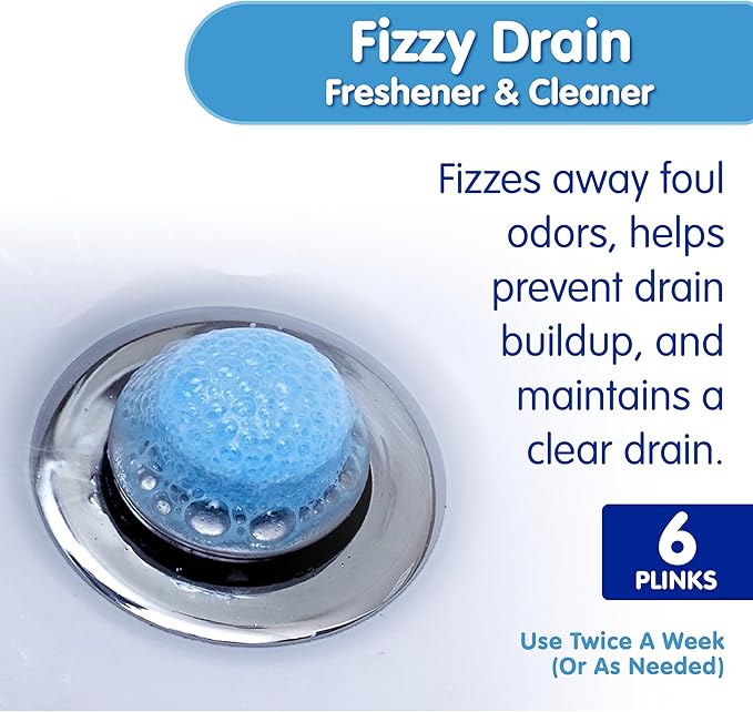 Plink Fizzy Drain Freshener and Cleaner, Prevents Clogs and Removes Odors in Household Sinks, Lemon Scent, 6-Pack