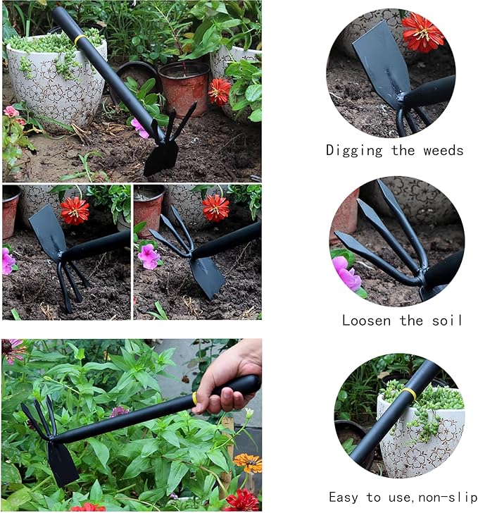Hoe and Cultivator, Hoe Garden Tool, Hand Hoe Cultivator Garden Tool, Thickened Manganese Steel, Garden Hoe for Weeding, Planting, Loosening Soil, Digging，No Assembly Required