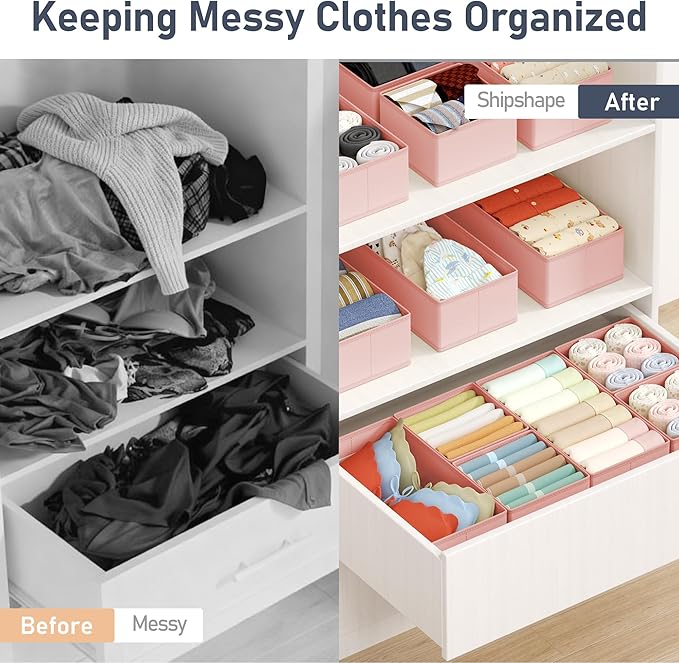 DIMJ Drawer Organizer Clothes Storage - 16 Pack Baby Dresser Organizer for Nursery, Foldable Drawer Dividers for Bedroom Closet Organization, Fabric Storage Bins for Socks, Underwears, Bras