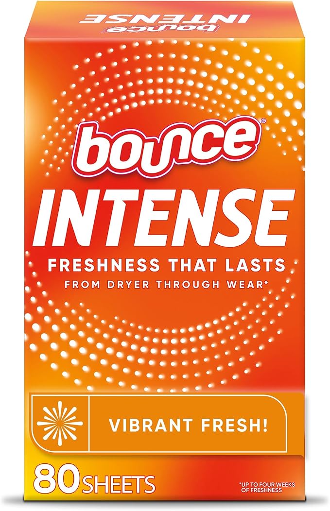 Bounce Intense Dryer Sheets, Vibrant Fresh, 80 Count, Scent Boosting Dryer Sheet Formulated to Fight Wrinkles and Static