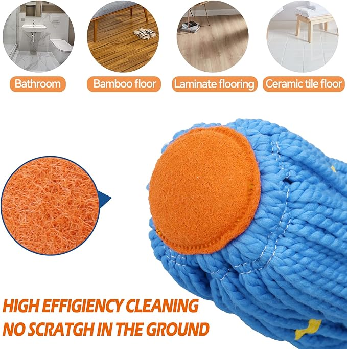 Self-Wringing Twist Mops with 1 Extra Refill, Microfiber Mops for Floor Cleaning with 57 " Long Handle, Easy Wringing Floor Mop for Hardwood Commercial Household Clean (1 Handle & 2 Mop Heads)