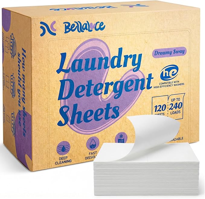 BellaLuce Laundry Detergent Sheets – 240 Loads Relaxing Scent, Hypoallergenic & Eco-Friendly Laundry Sheets Detergent, Plastic-Free Washer Sheets for Home, Dorm & Apartment