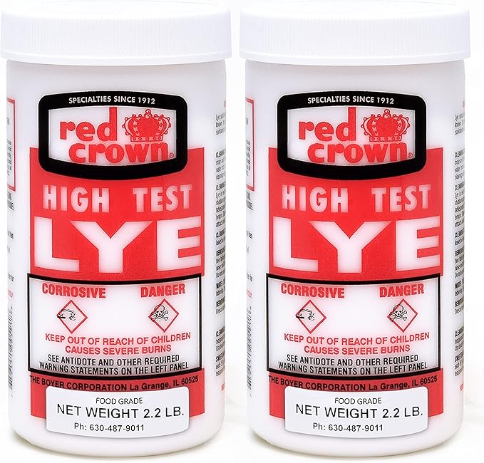 The Boyer Lye for Soap Making, Sodium Hydroxide Pure High Test Lye Food Grade, Caustic Soda, Drain Cleaner and Clog Remover, 2 Pack 2.2 lbs